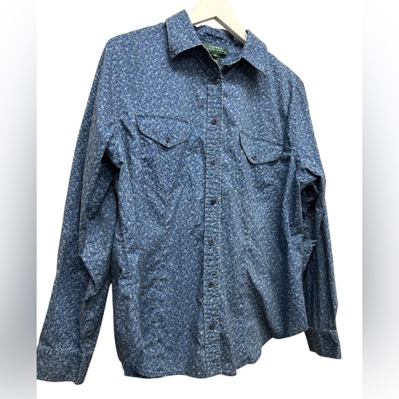 Lauren Ralph Lauren Women’s Blue Button-Up Shirt Top Blouse Sz 1X - Picture 2 of 7